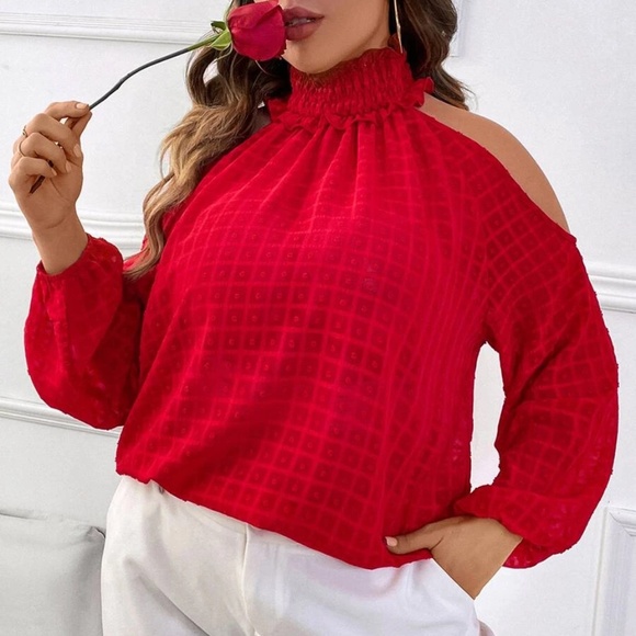 Plus Cold Shoulder Mock Neck Blouse - Picture 3 of 8